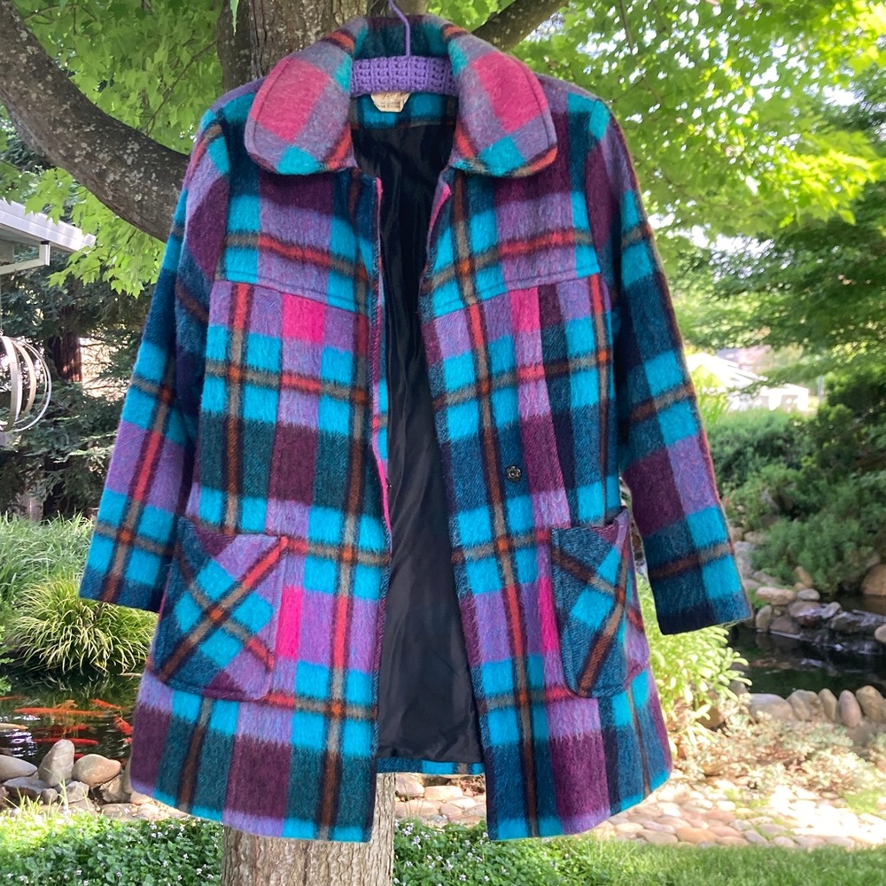 Vibrant Multi-Color Plaid Wool Coat